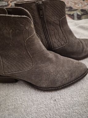 Diba True Suede Snakeskin Western Booties Size 6 Brown Ankle Boots